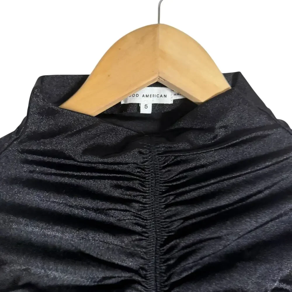 Good American Good Touch Disco Ruched Mock Neck Thong Bodysuit Black Size XXL
